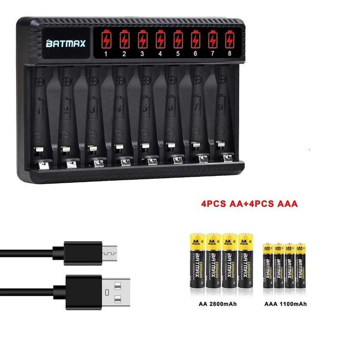 Incarcator Batmax Smart LED Charger + 8 acumulatori AA / AAA
