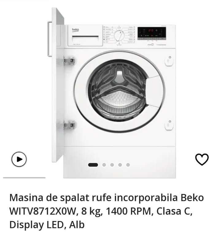 Masina de spalat rufe Beko, incorporabila, 8 kg, 1400 rpm, clasa C