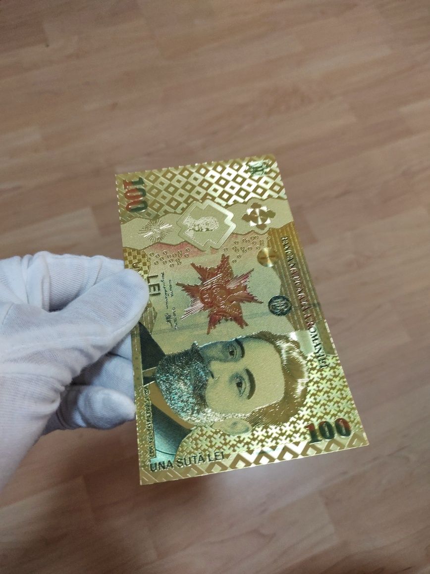 Vând bancnote românești 100 LEI I.C Bratianu gold 24k