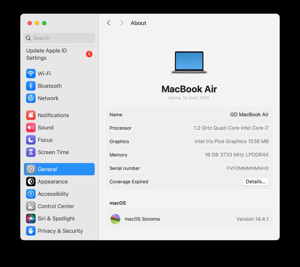 MacBook Air 13, Quad-Core i7, 16GB Ram, 1TB SSD