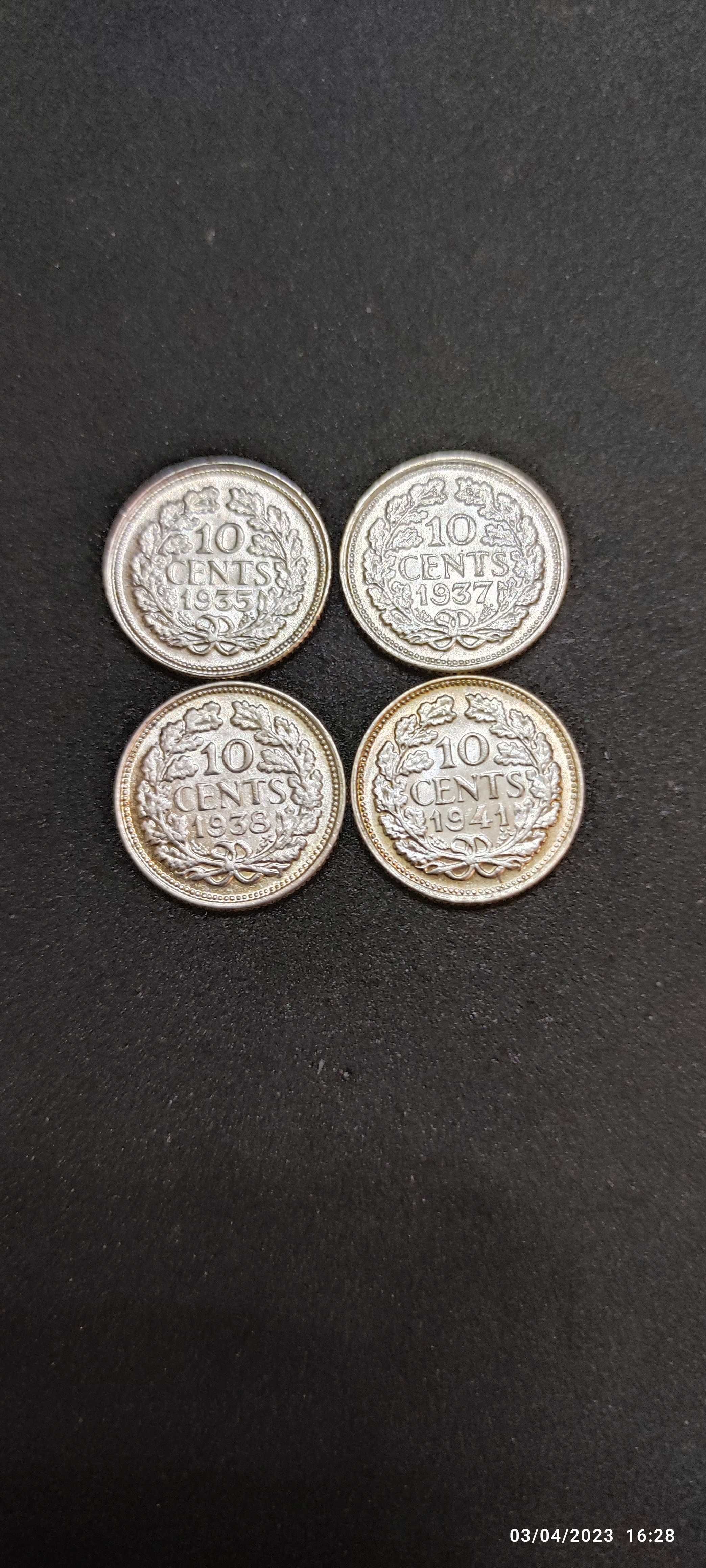 Monede argint 10 Cents, OLANDA, anii 1935, 1937, 1938