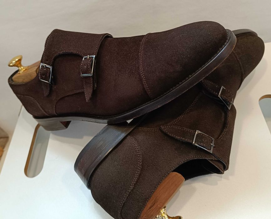 Pantofi monk 41 41.5 lucrati manual Boggi Milano piele naturala suede