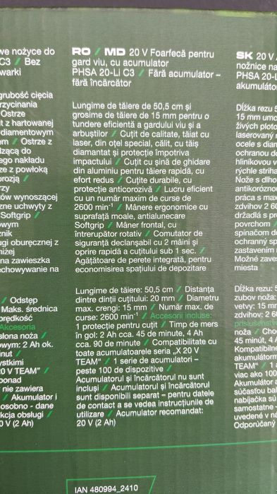 Foarfeca Parkside lunga ptr gard viu pe acumulator