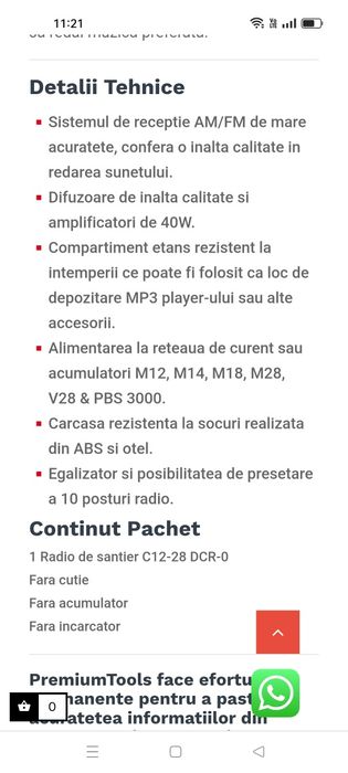 Milwaukee C12 28 DCR radio FM, auxiliar, alimentare 220V si acumulator