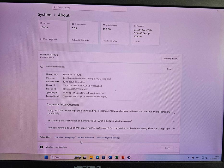 PC intel i3 10105 4x4.40 Ghz | RX 580 8GB|16GB RAM|1TB SSD + 500GB HDD