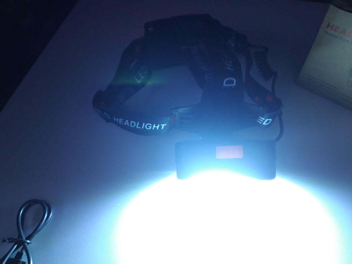 Lanterna Frontala 3LED T6 + COB LED Alb Rosu 2x18650 Slot USB