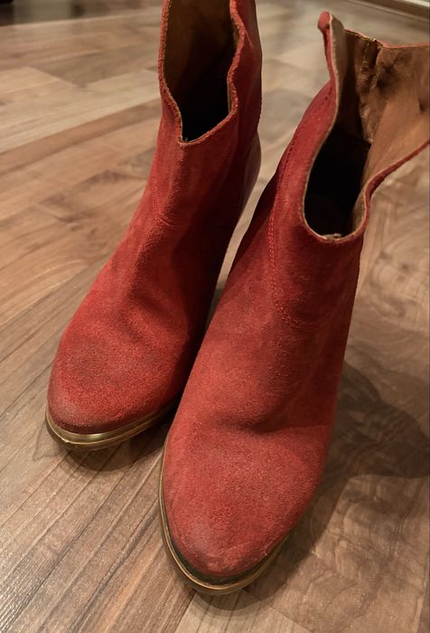 Botine din piele rosu-grena