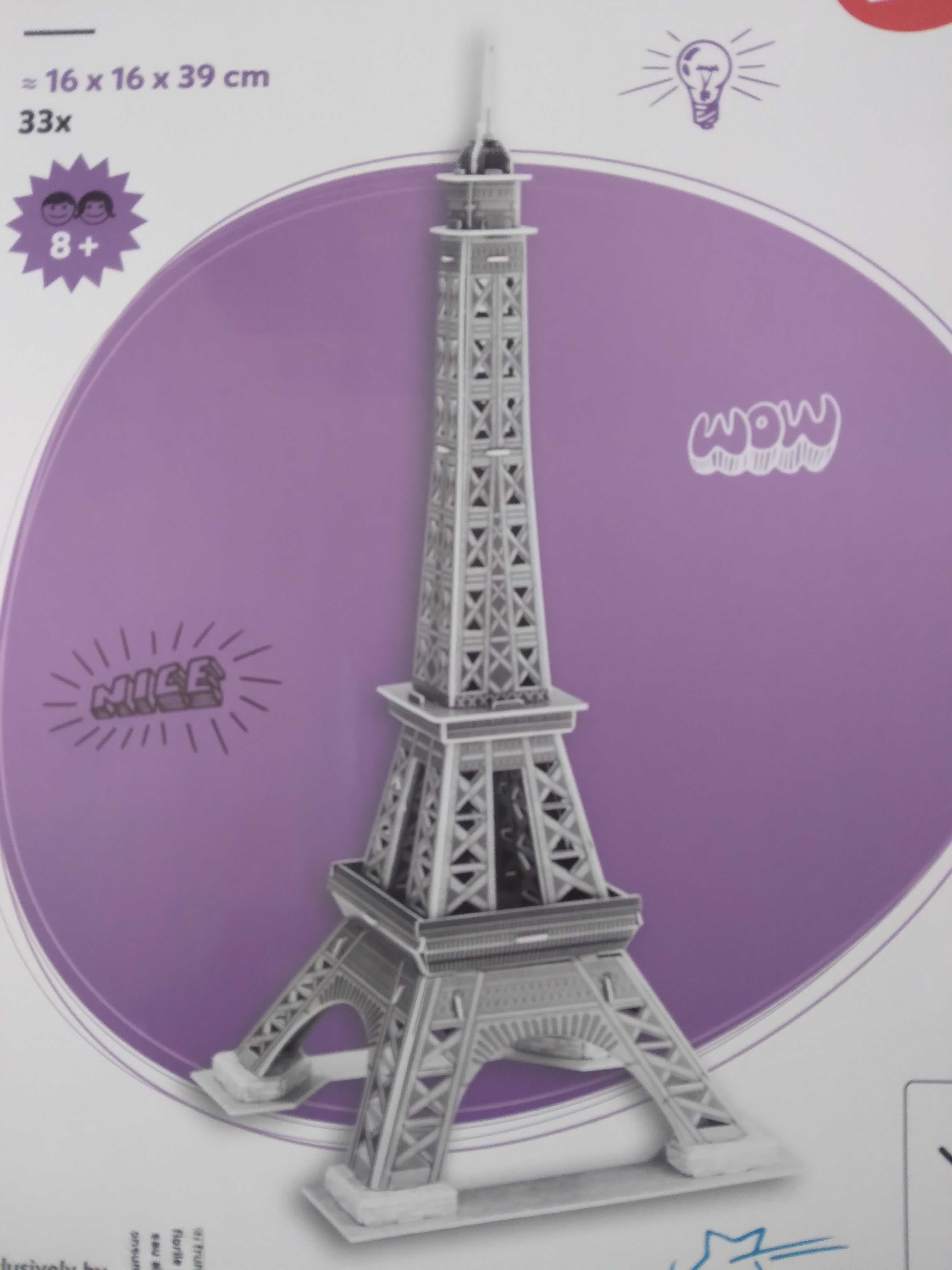 Puzzle 3D cu turnul Eiffel, 16x16x39cm, din 33 piese, nou, nefolosit