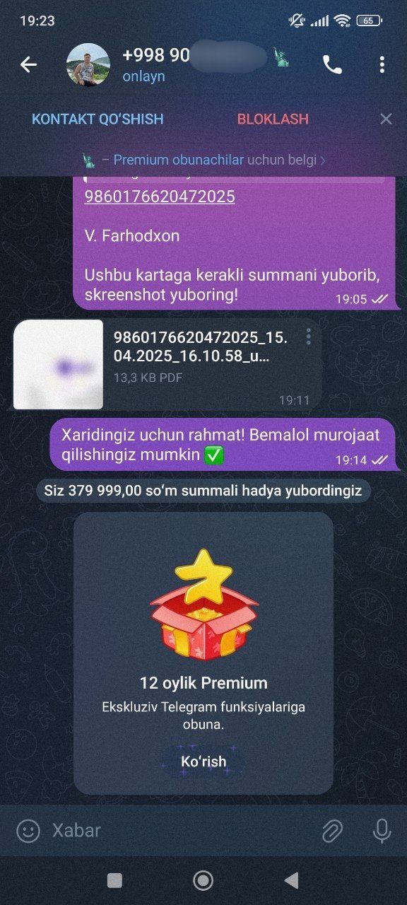 Telegram Premium Arzon Narxlarda!