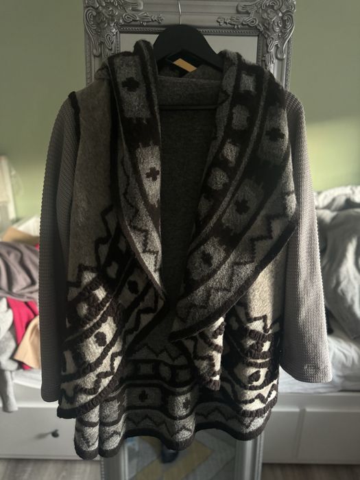 Cardigan din lana cu maneci tricotate bumbac