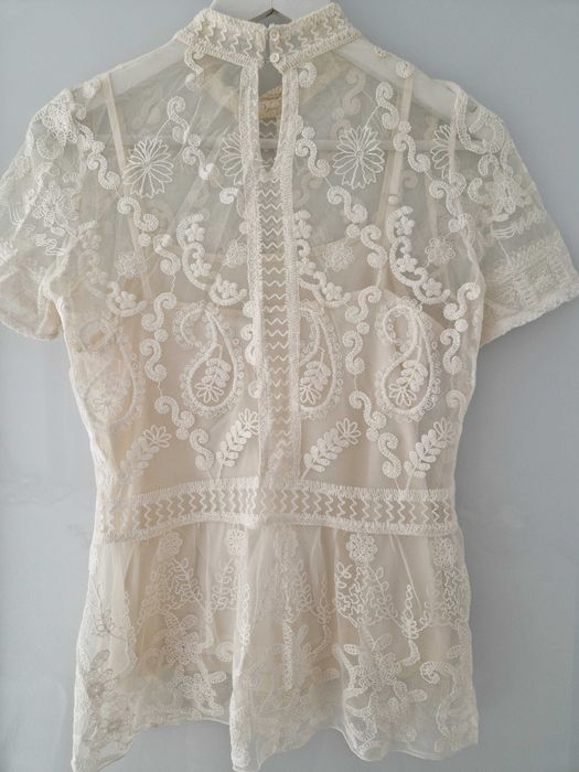 Bluză dantelată cu peplum Promod