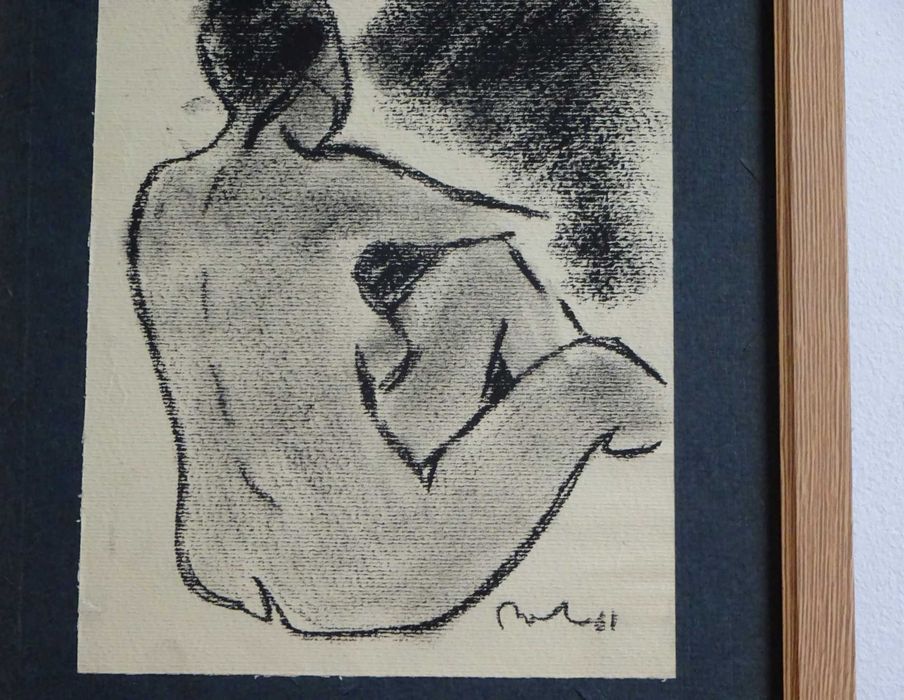 Corneliu Baba, ’Nud meditand’ | Tablou vechi, carbune pe hartie