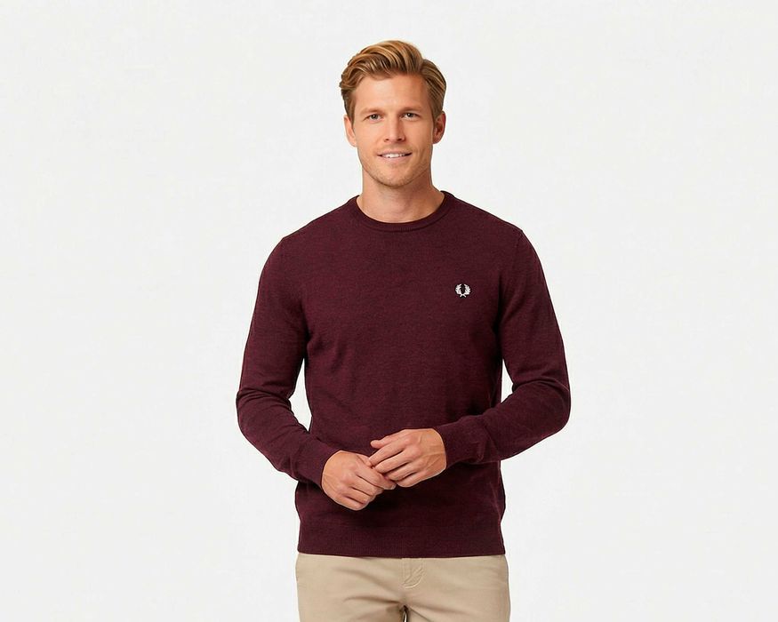 Fred Perry 100% Мериносова вълна оригинален мъжки пуловер размер L