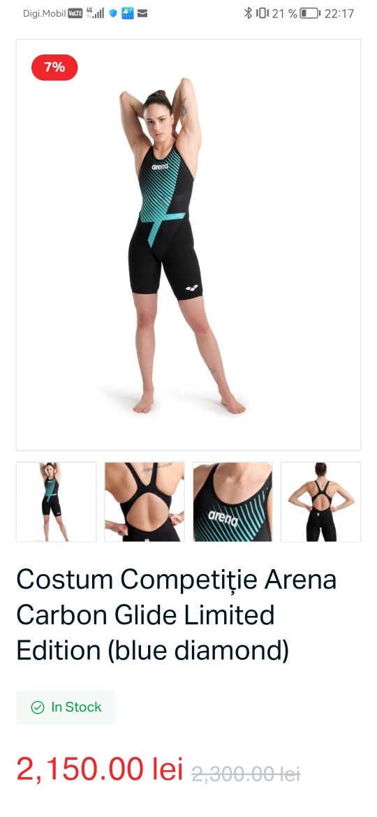 Costum inot competiție carbon Arena glide