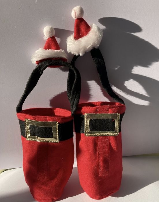 Set 2 suporturi/huse decorative pentru sticlele de vin de Craciun
