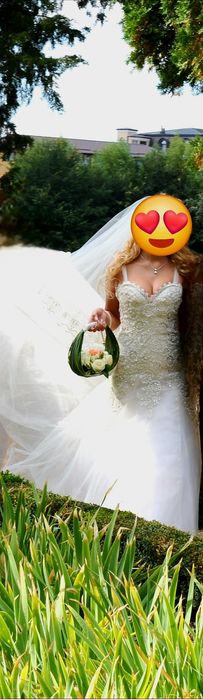 Set rochie mireasa, voal lung spaniol, voal scurt