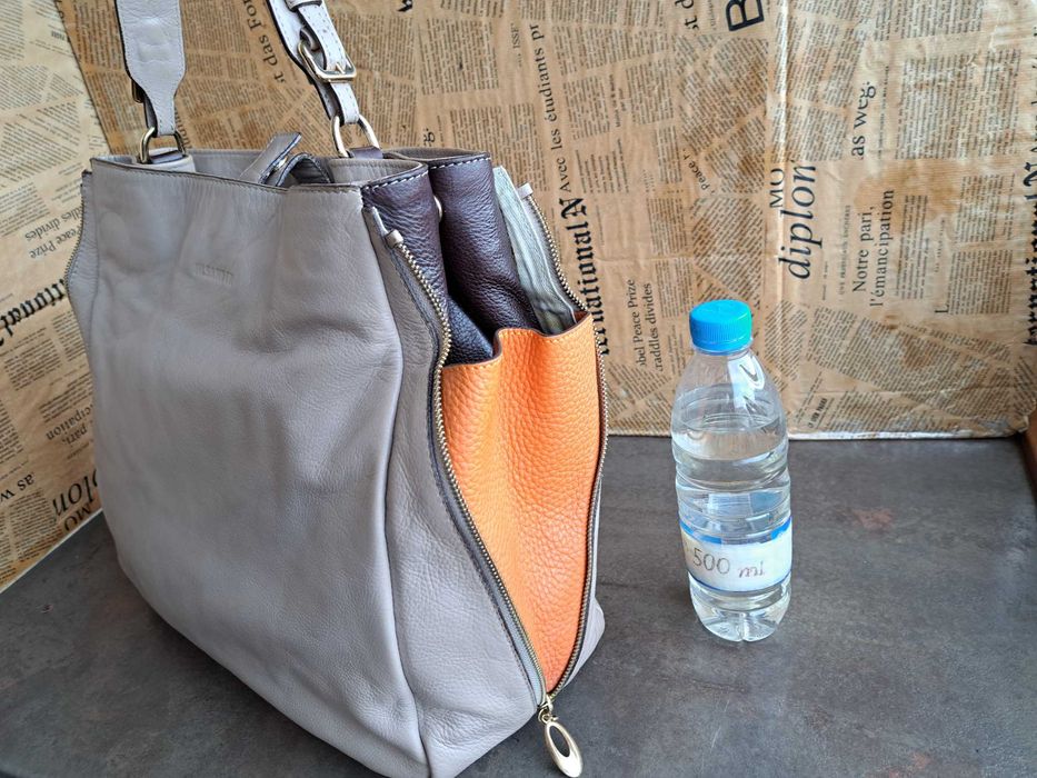 дамска чанта,Jil Sander,бежова,кожена торба-естествена кожа