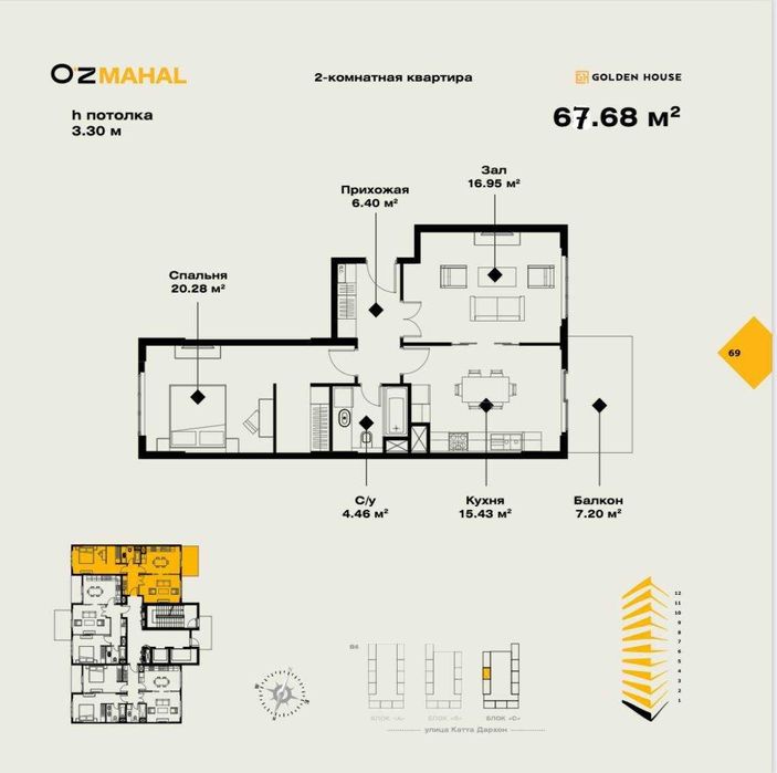 Продается квартира 
ЖК Ozmahal