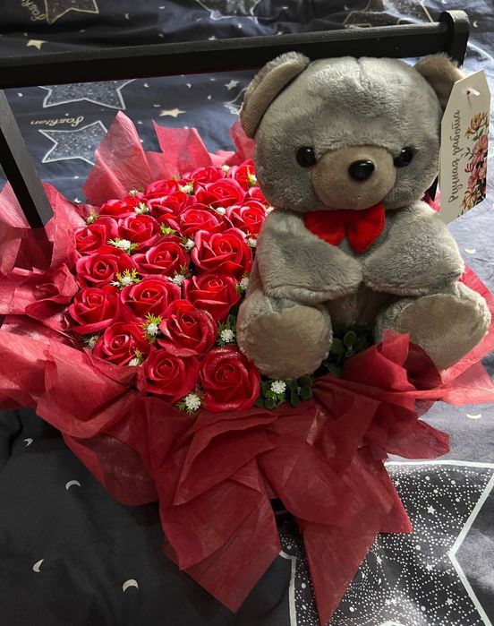 Букет в корзинке с мишкой!!!