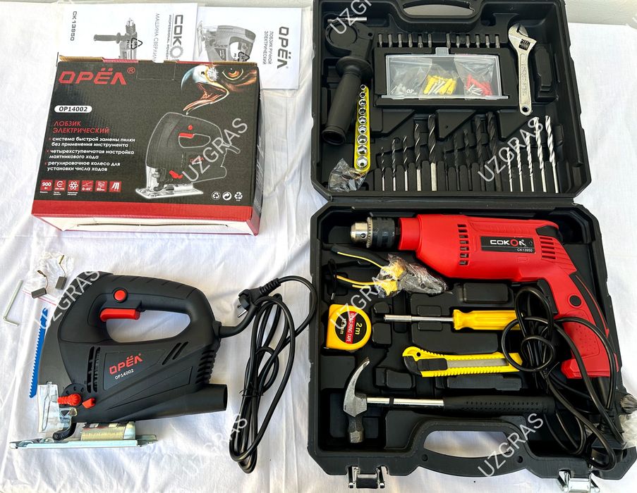 2в1 комплект вместе ударный перфодрель + лобзик оригинал фабрика новый