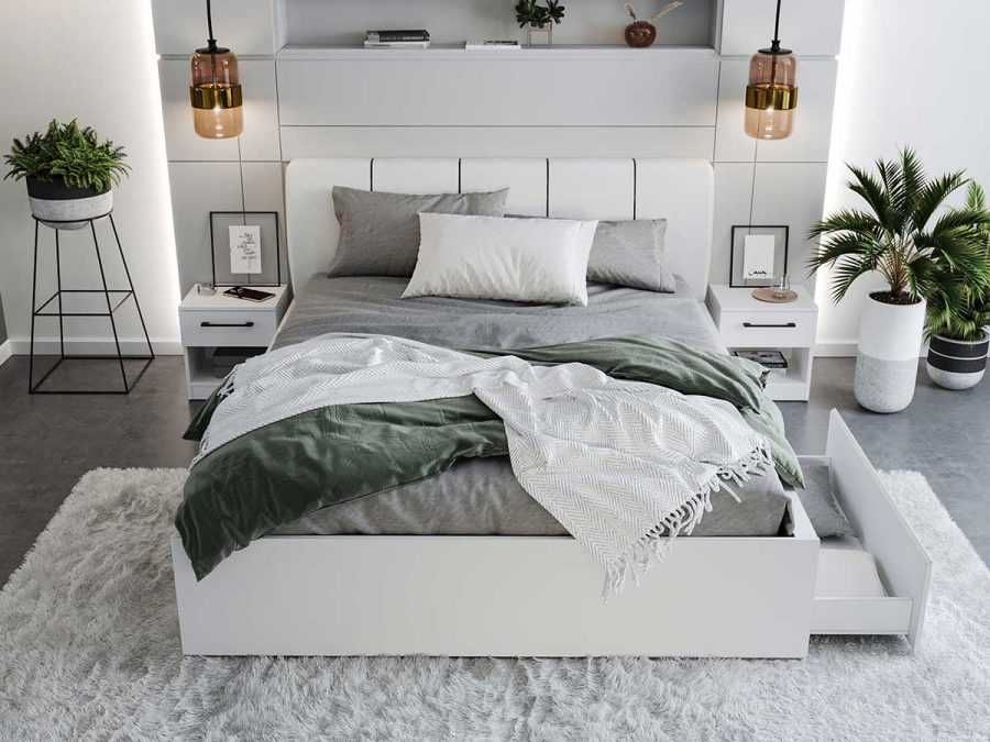 Set Dormitor Nordis Alb C08 tapitat / oglinda - Transport Gratuit