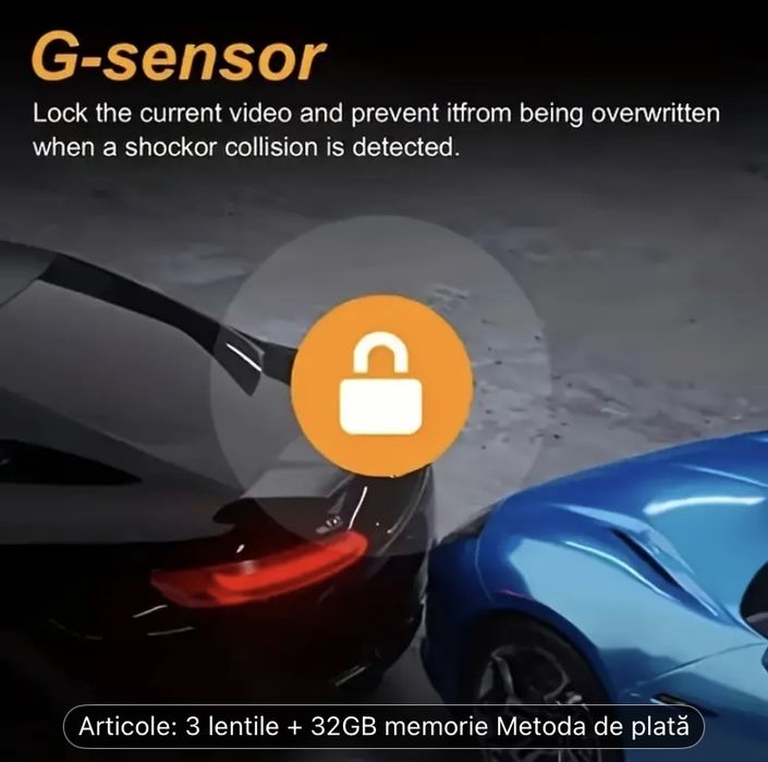 Cameră de bord cu 3 camere Wifi și aplicație + card de 32 GB