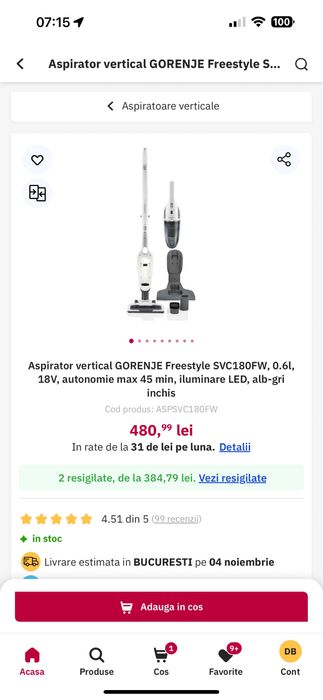 Aspirator vertical Gorenje - high performance free style cu led