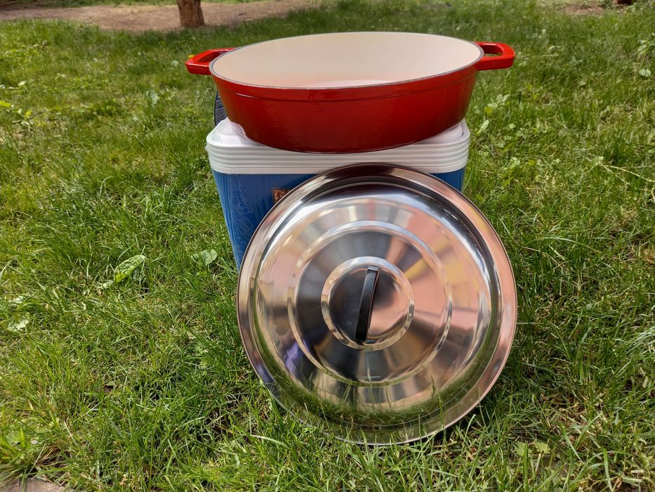 Cratiță fontă emailată 40 cm cu capac inox/Ofertă 420 lei