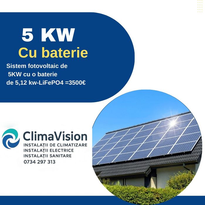 KIT FOTOVOLTAIC COMPLET – Panouri+Invertor+Baterie LiFePO4 +Accesorii
