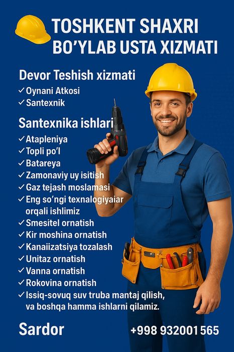 Santexnik xizmati Toshkent shaxri boylab