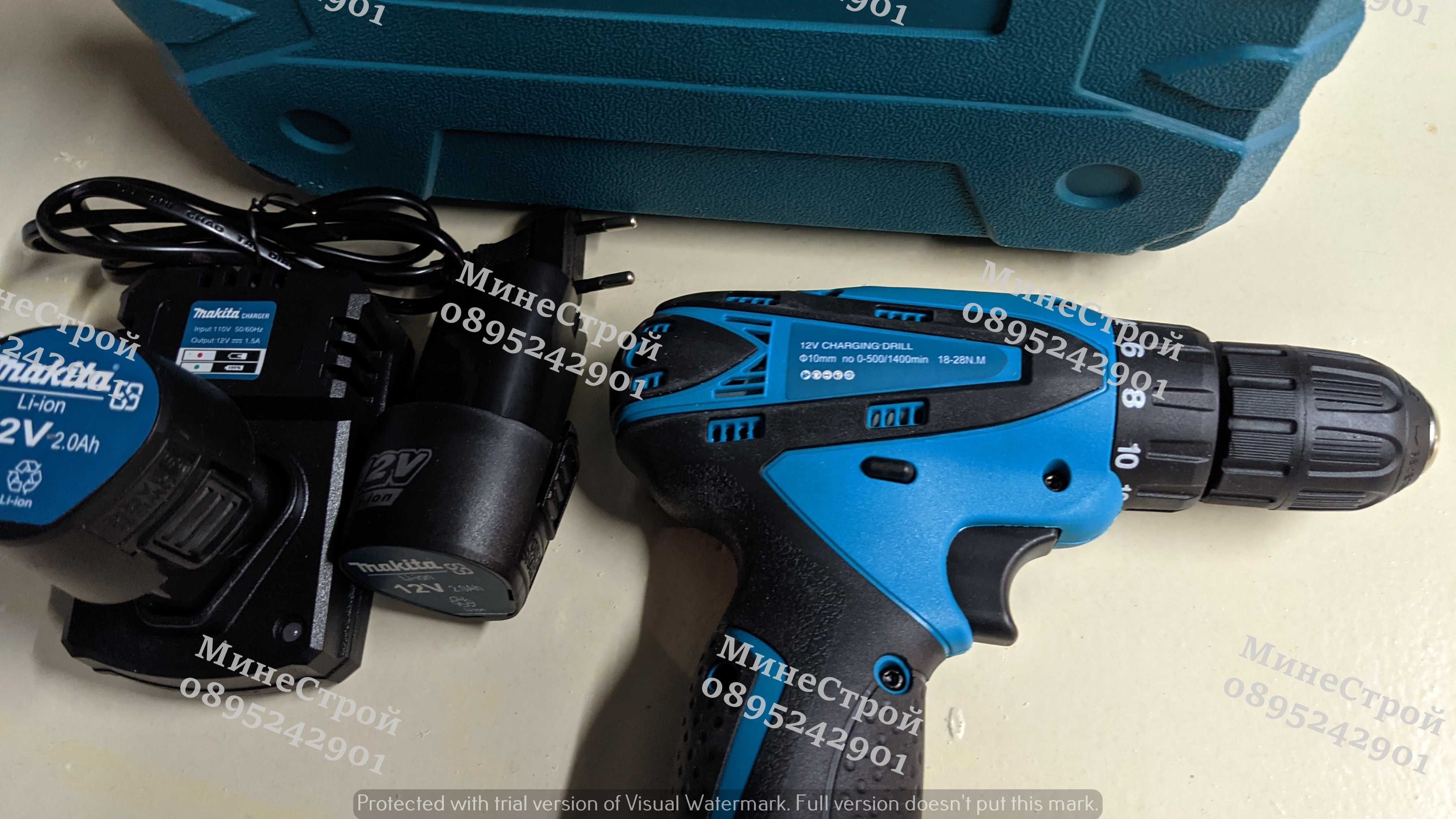 Акумулаторен Винтоверт Makita 12V 2Ah + 2 батерии и накрайници Макита