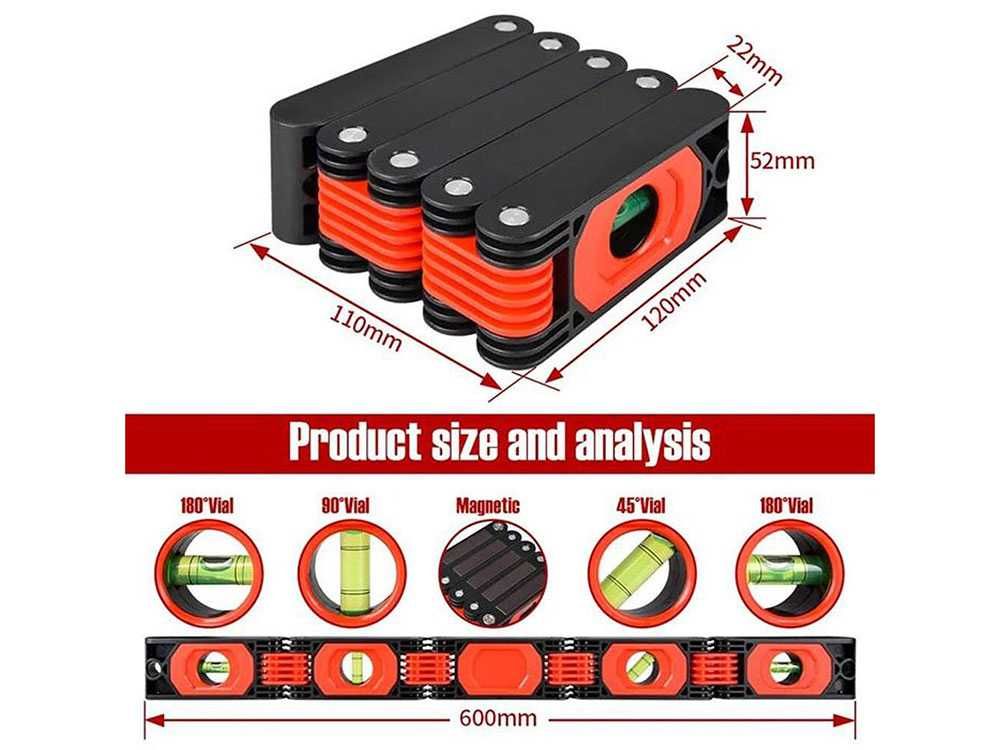 Нивелир сгъваем, 4 либели, 600мм, с магнит (07968)