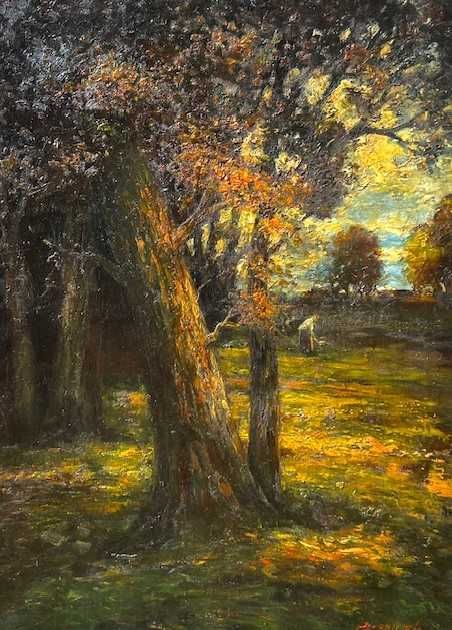 "Femeie in padure" Superb tablou semnat ulei pastos/panza, 70x50cm+ram