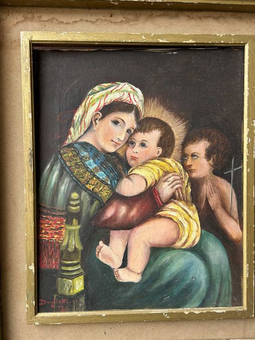 Tablou cu rama 43x50 Ulei pe panza bisericesc cu defecte in poze