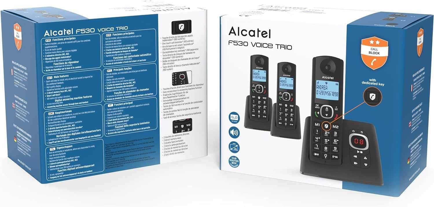 Alcatel F530 Voice Trio, безжичен телефон - секретар и 3 слушалки