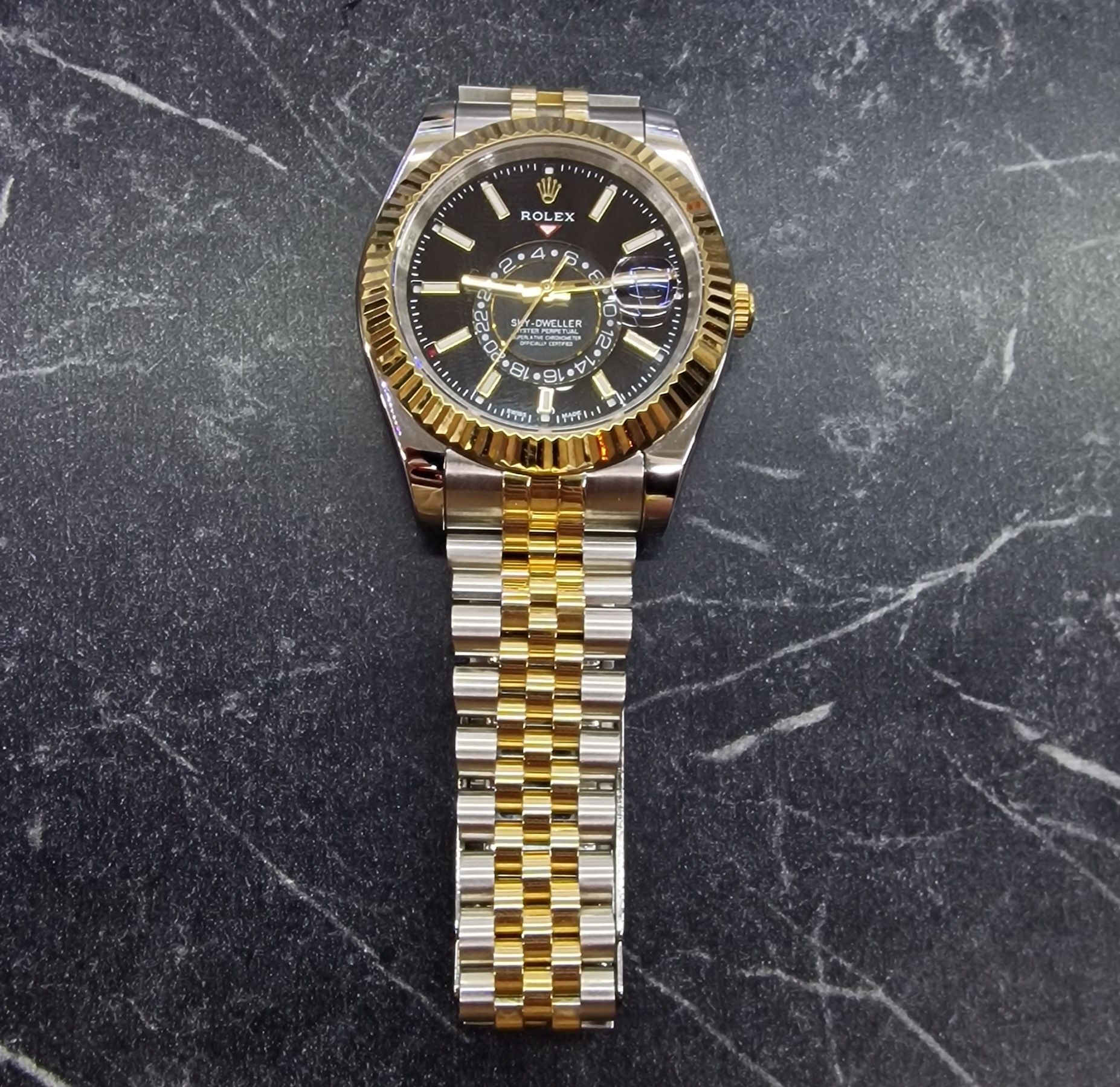 ROLEX SKY DWELLER black dial gold