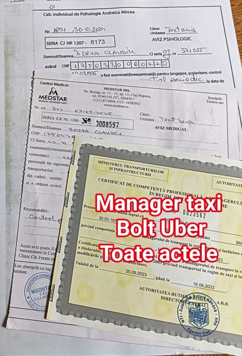 Manager marfa Taxi Uber Bolt Manager pt Arr toate avizele