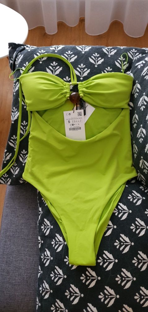 Costum baie, S, verde-lime, nou