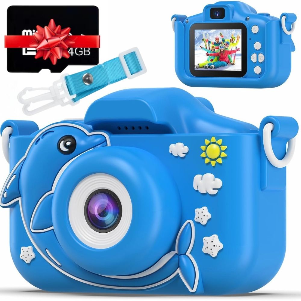 Aparat Foto Digital pentru Copii, HD 1080P, Display IPS, Delfin