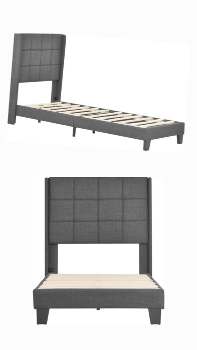 NOU Pat tapițat gri, 90/200cm