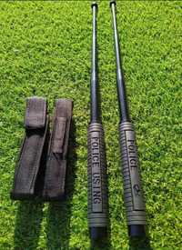 Baston telescopic profesional 65cm Police, negru otel +husa