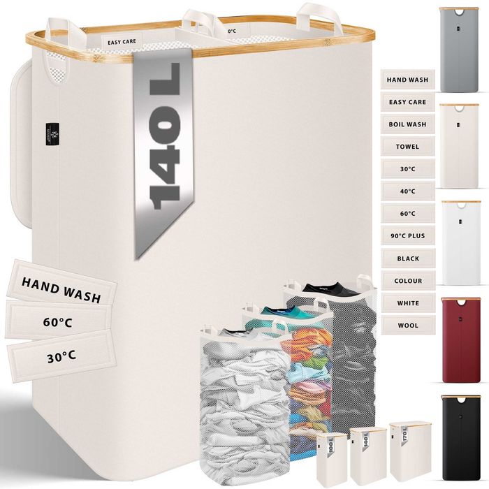 KESSER® Кош за пране с капак 2 отделения Сгъваема 140-литра