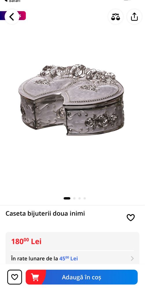 Caseta argintata bijuterii doua inimi