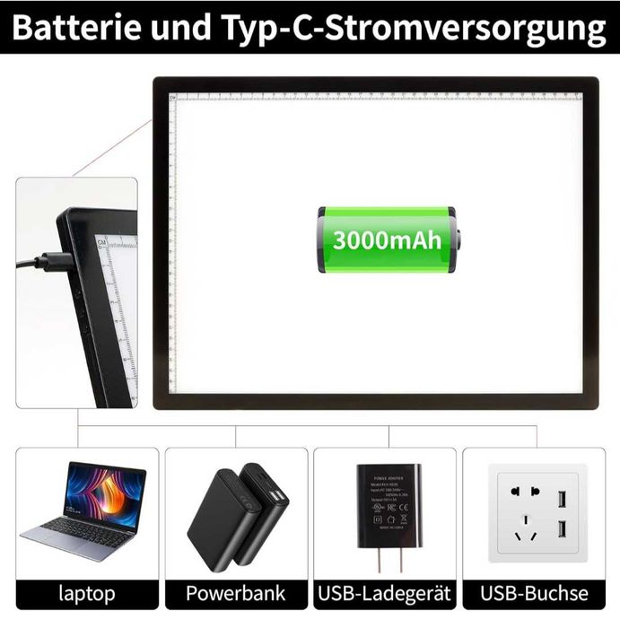 Осветителна маса A3 със стойка/щипки 3000 mAh батерия за рисуване
