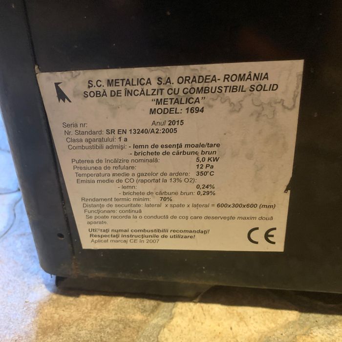 Vand soba emailata noua cu combustibil solid