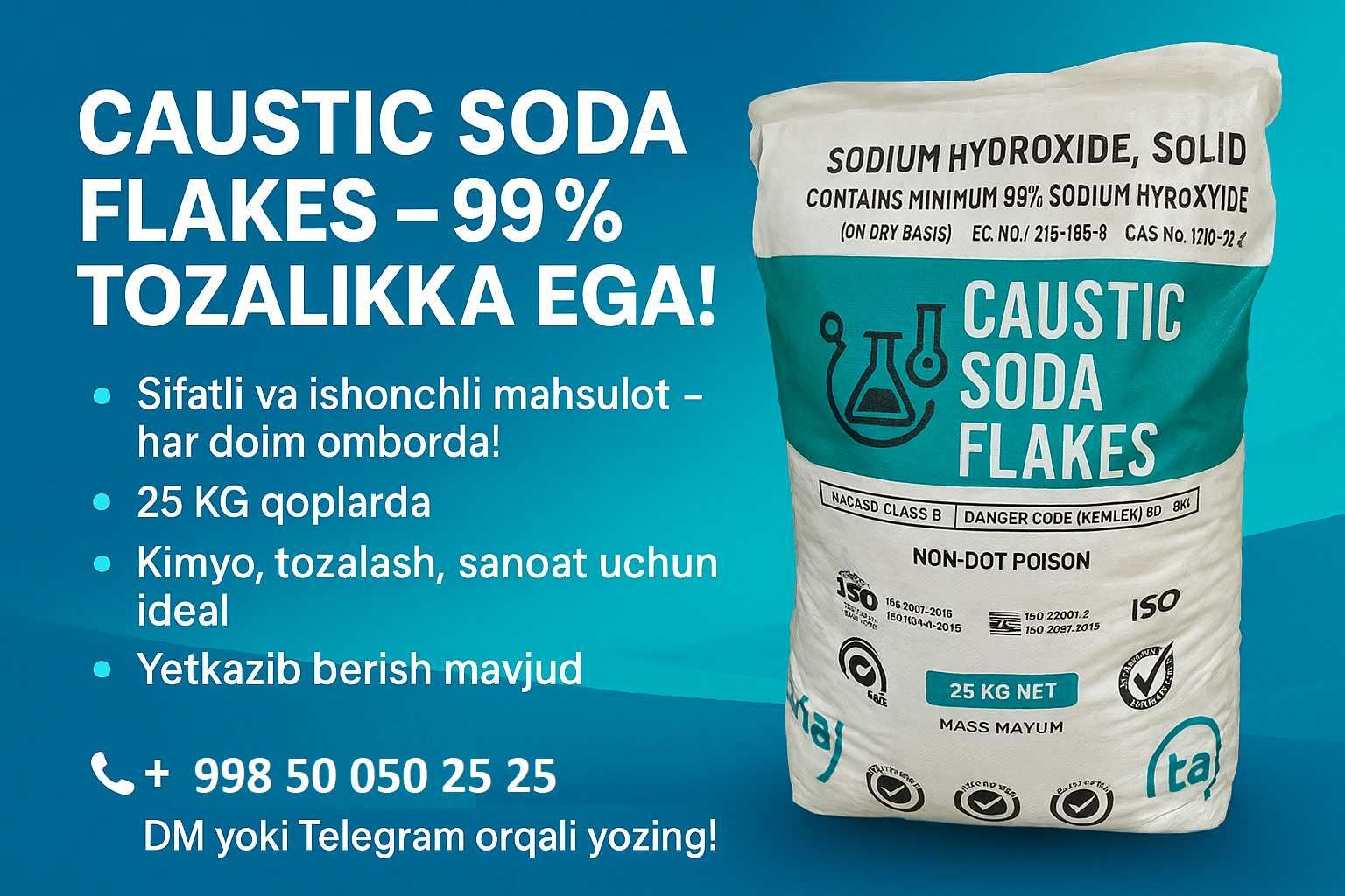 Каустическая сода оптом - Kaustik soda  (Navoi Kimya Sepehr Korxonasi)