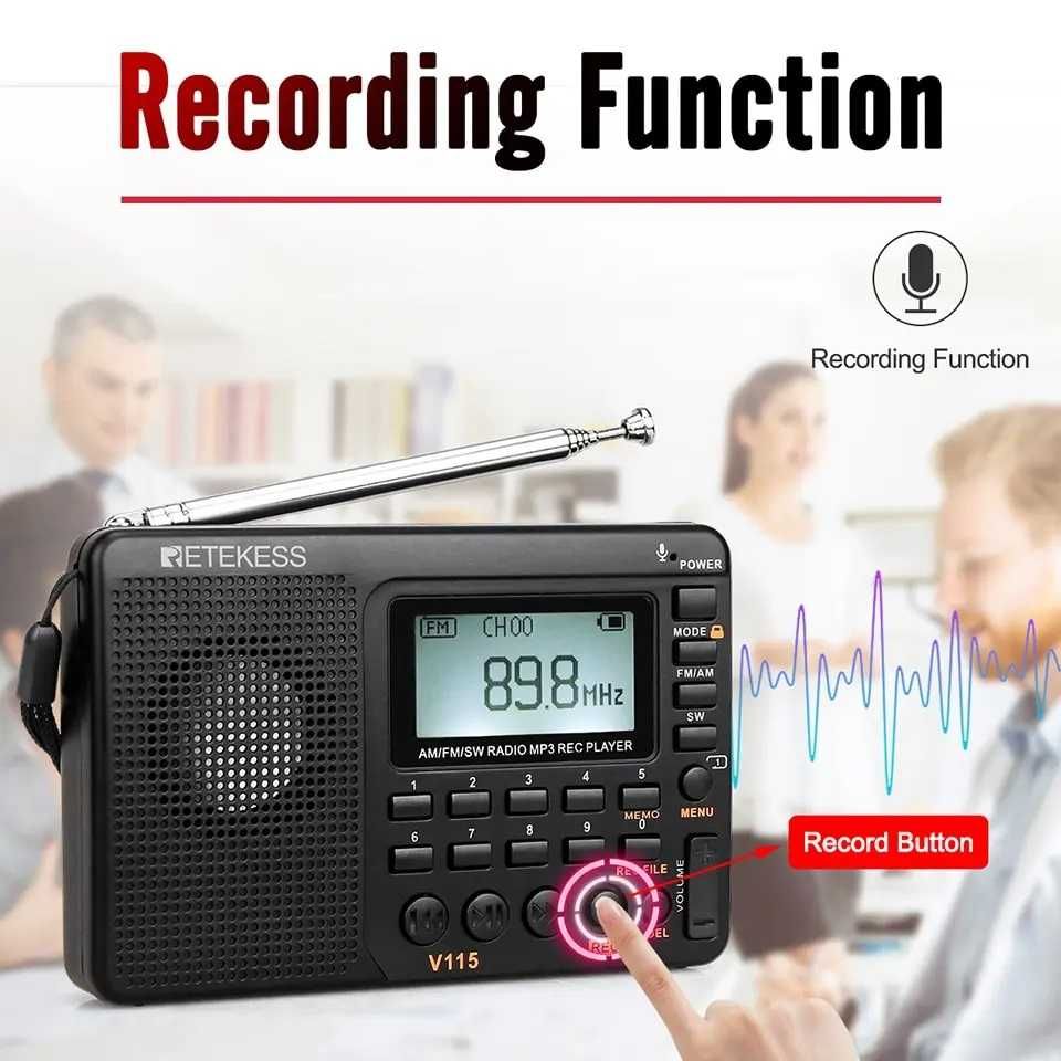 Качествено Портативно радио Retekess V115 AM/FM транзистор, MP3 и SD