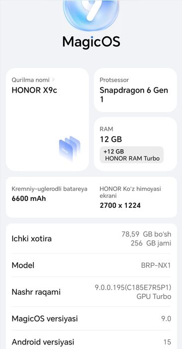 Honor x9c 12+12/256Gb