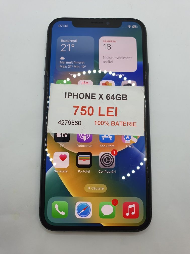 Iphone X 64GB 100% bat•Amanet Lazar Crangasi•42795