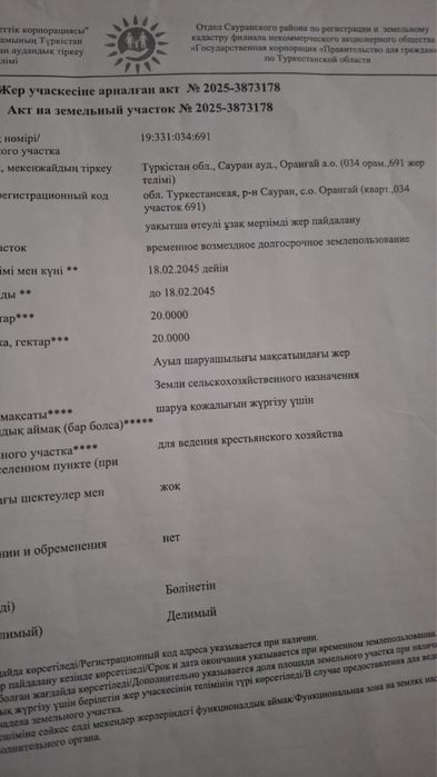 Кушатада 20гектар жер